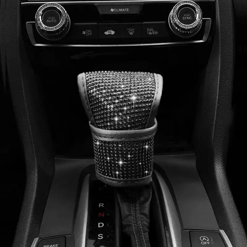 Bling Car Accessories Women Handbrake Gear Shift Rearview Mirror Armrest Cover Shoulder Pad Red Rhinestone Decoration Styling