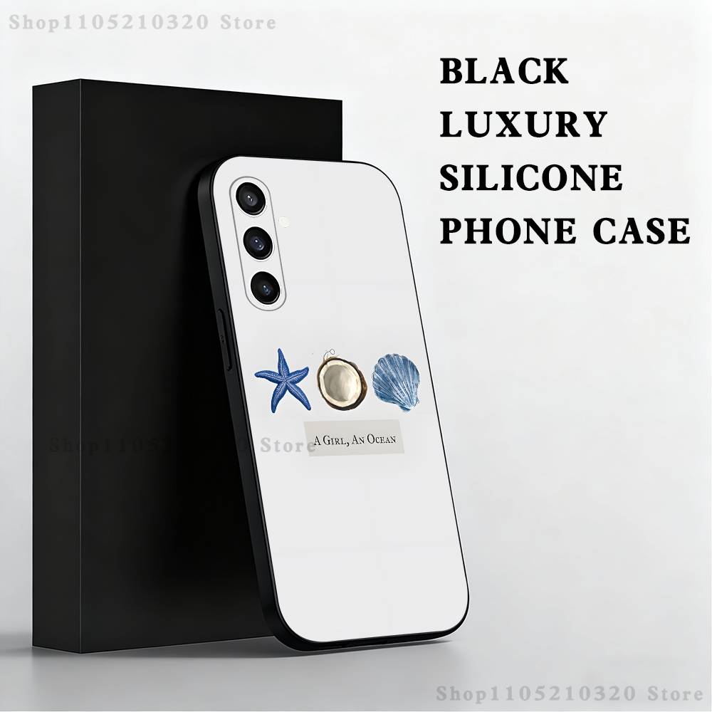 Чехол для телефона со звездами и ракушками для Samsung S25, S24, S23, S22, S21, S20, S10, Ultra, Plus, Lite, FE, Мягкий силиконовый черный чехол