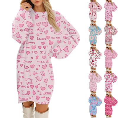 Женские повседневные платья с круглым вырезом и длинным рукавом из плюша с принтом ко Дню святого Валентина