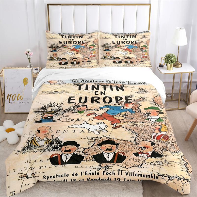 Cute T-Tintines Cartoon Funny All Season Duvet Cover Bedding Sets Soft Quilt Cover and Pillowcases Teen Single/Double/Queen/King