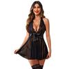 European & American Sexy Lingerie: Women's See-Through Mesh Suspender Nightgown Plus Size Set