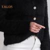 Auutmn Winter Lady Cardigan Coat Furry Plush Single-breasted U Neck Long Sleeves Thickened Solid Color Faux Fur Knitted Sweater Jacket