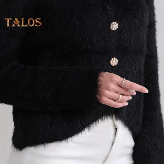 Auutmn Winter Lady Cardigan Coat Furry Plush Single-breasted U Neck Long Sleeves Thickened Solid Color Faux Fur Knitted Sweater Jacket
