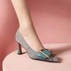 Women Fashion Sweet High Quality Golden Spring Slip On Stiletto Heels Lady Casual Black Summer Comfort Heel Shoes Zapatos