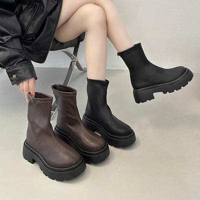 Женские ботильоны на толстой подошве, эластичные ботинки 2025 осень, новые тонкие ботинки, универсальные и стройнящие ботинки-чулки, маленькие ботинки Мартин