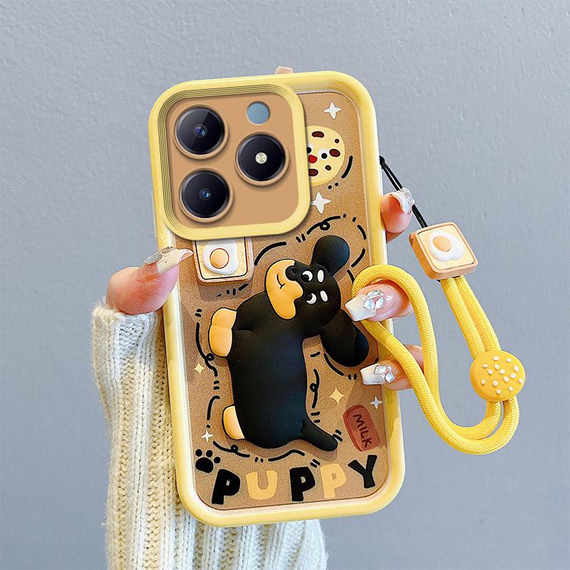 KEYSION Противоударный чехол для Realme C63 C61 с ремешком, мягкий силиконовый милый 3D-чехол для телефона с мультяшной куклой для OPPO Reamle C55 C53 C51