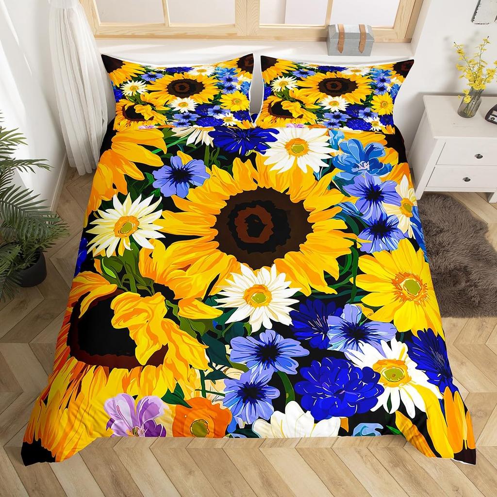 Sunflower Duvet Cover Twin Queen Yellow Flowers Bedding Set Botanical Floral Quilt Cover Garden Bloom Bedding with 2 Pillowcase