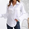 Women's Fashion Casual Spring Fall Solid Color Print Long Sleeve POLO-Neck Blouses & Shirts