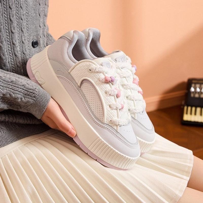 Anta Mousse Women's Thick-soled Low-top Skate Shoes White Pink 122548035-1