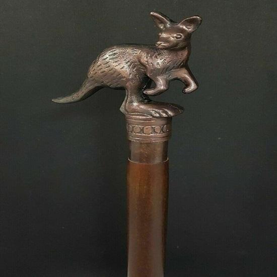 Brass Rabbit Head Designer Walking Stick Cane with Red Wood Two-Fold Handle