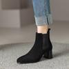 Krazing Pot Cow Suede Winter Round Toe Thick High Heels Modern Boots Women Slip On Office Lady Big Size 42 Ankle Boots