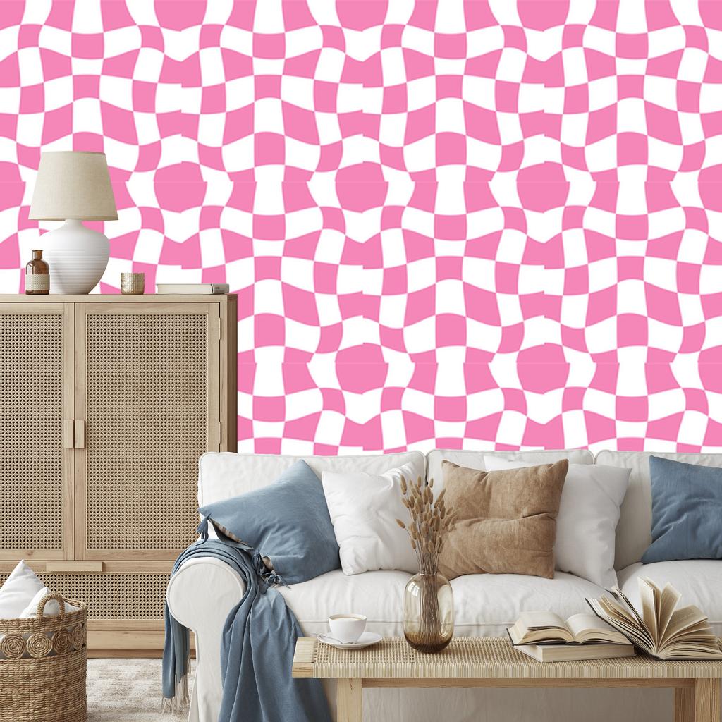 Wallpaper Casual Checkerboard Powder Pink for Living Room and Bedroom 50x1000