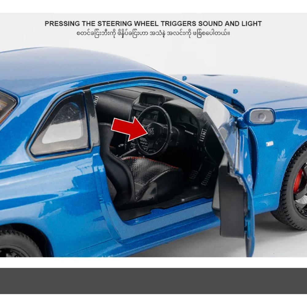 1/24 Nissan Skyline GTR R34 Форсаж Модель машины из сплава Звук Свет Коллекционная Миниатюрная Voiture Литая Игрушечная Машина Мальчик C342