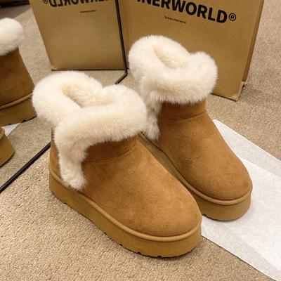 Мода 2024 Зимние Теплые Длинные Плюшевые Снежные Ботинки Женские Массивная Платформа Меховые Ботильоны для Женщин Толстая Подошва Нескользящие Хлопковые Утепленные Ботинки