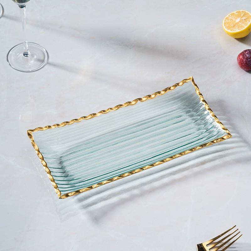 Elegant Crystal Glass Fruit Bowl Set Living Room Coffee Table Modern European Style Snack Nut Tray Gold-Trimmed Decorative