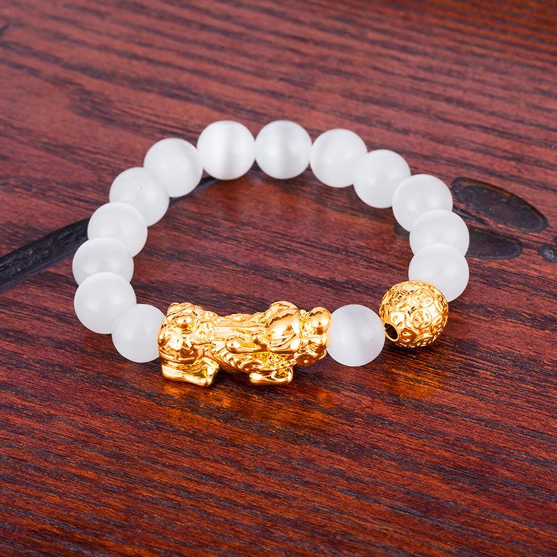 Agate Pixiu Bracelet with Mantra Beads - Gold-Plated Beaded Bracelet for Men and Women