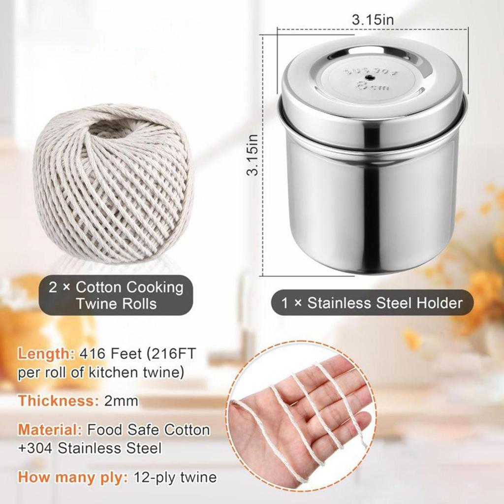 2 Rolls Cooking Twine with Stainless Steel Supplies Cord Wrapping