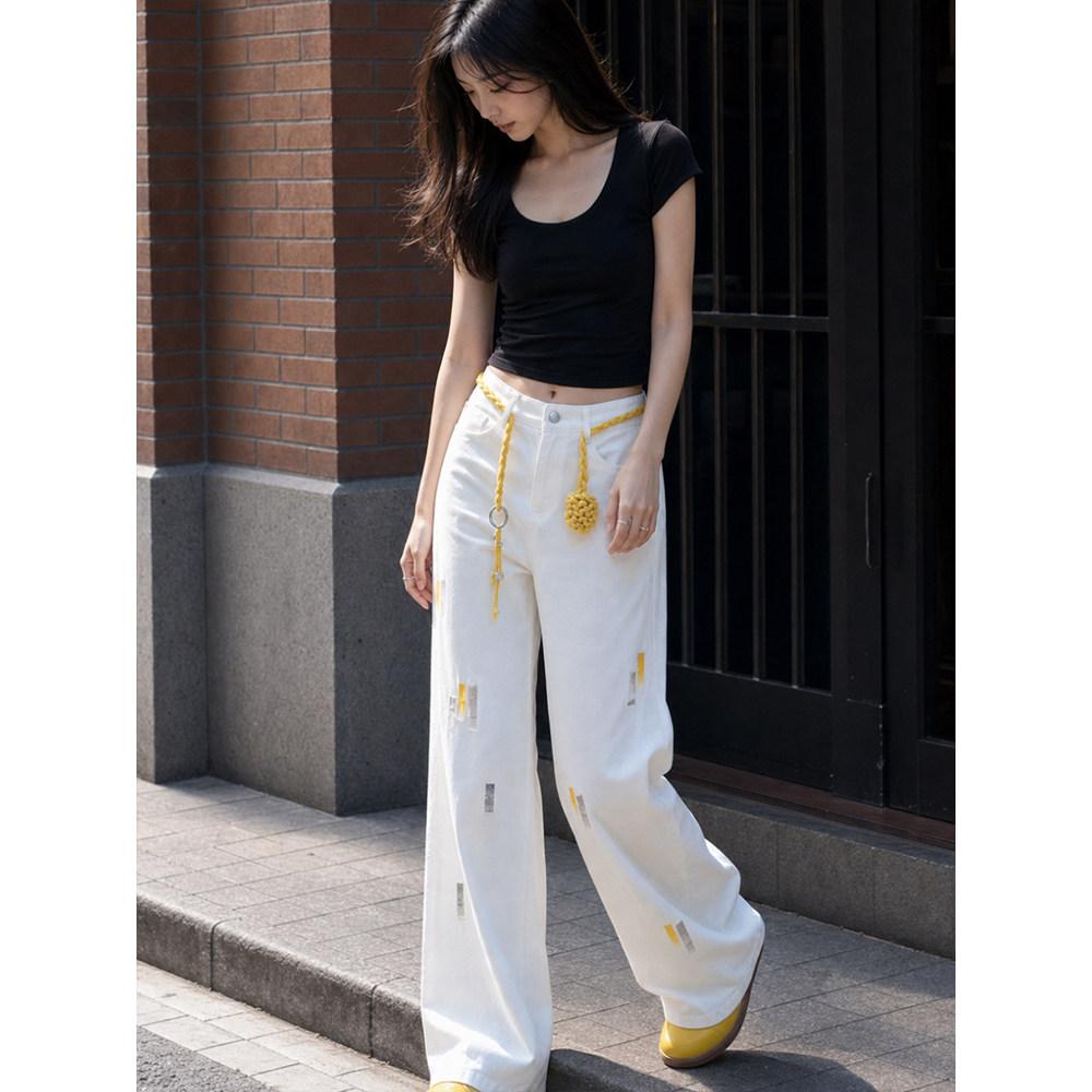 White jeans women's summer thin loose straight high waist drape thin and high casual versatile wide-leg trousers
