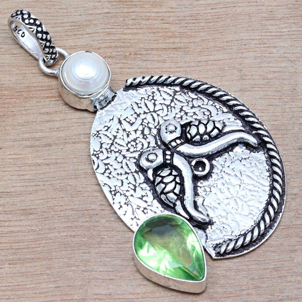 Pendant Peridot Quartz Gemstone Handmade Gift For Her Silver Jewelry 2.5"
