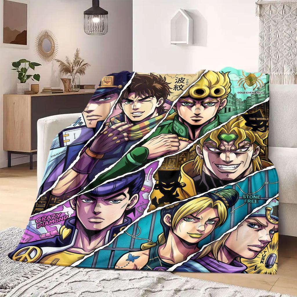 JoJo's Bizarre Adventure Beautiful Flannel Blanket, Printed Cartoon Design for Home Decor, Warm Sofa Bedding, Travel Throw_LIAN