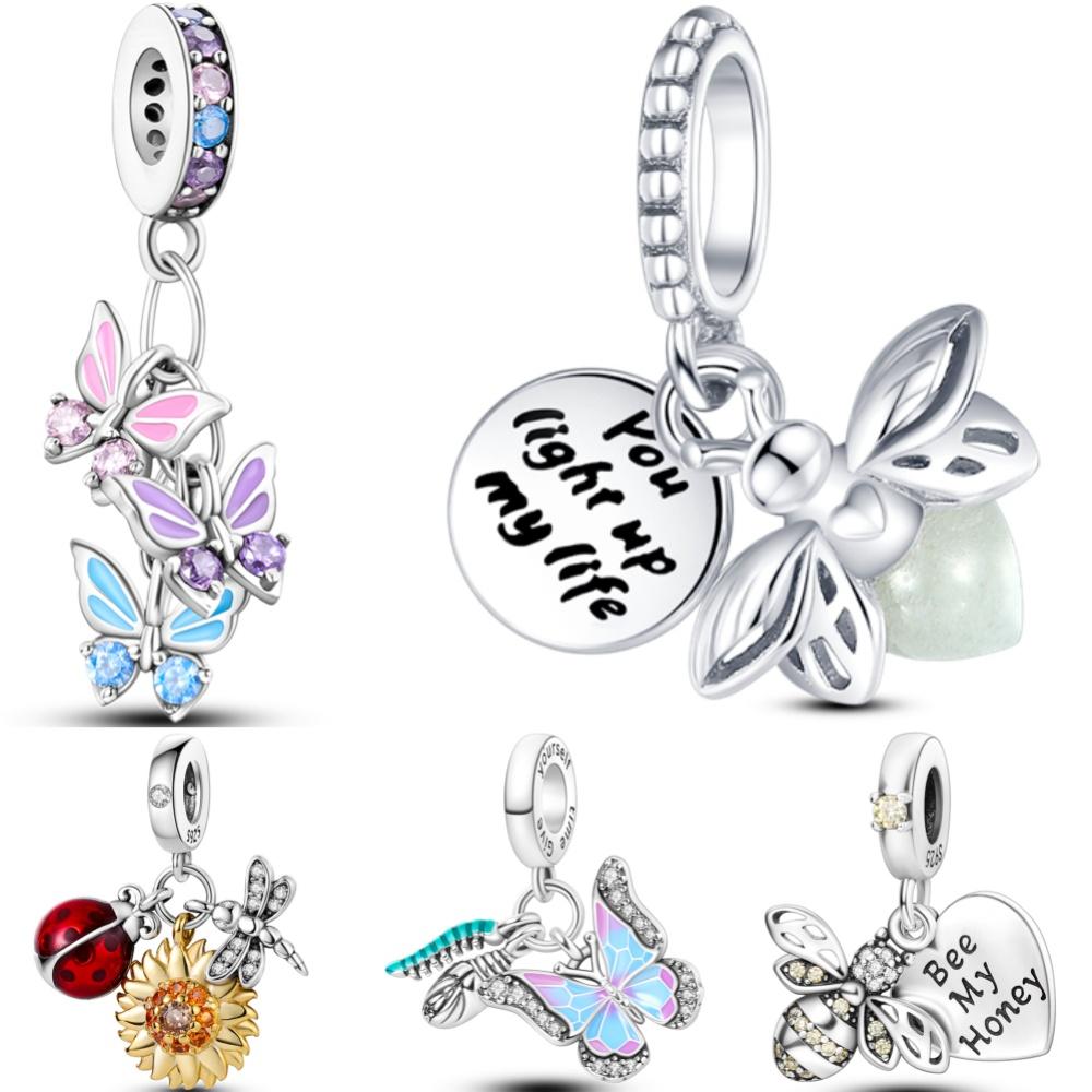 Copper Butterflies Fireflies Insect Series Charms Bead Pendant Fit Original Fine Bracelets Diy Jewelry Gift