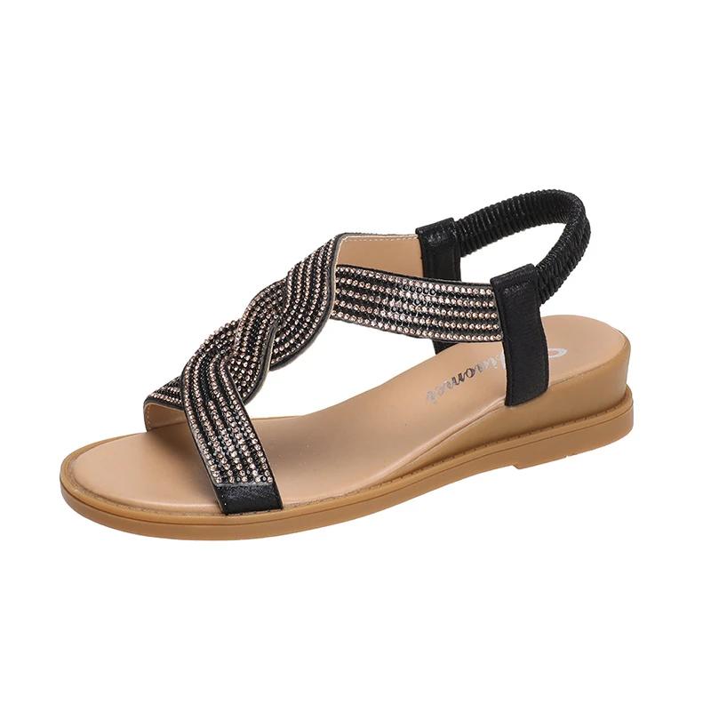 2025 Summer New Designer Platform Sandals Women Casual Roman Shoes Female Solid Color Crystal Sandalias Mujer
