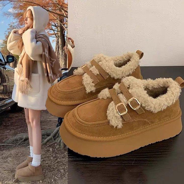 Флисовые Birkenstocks Новые зимние утолщенные теплые плюшевые хлопковые ботинки на платформе снегоступы