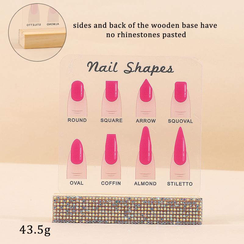 Transparent Acrylic Board Wood Base With Diamond Nail Shapes Display Board Nails Art Prop Desktop Nail Art Works Show Board