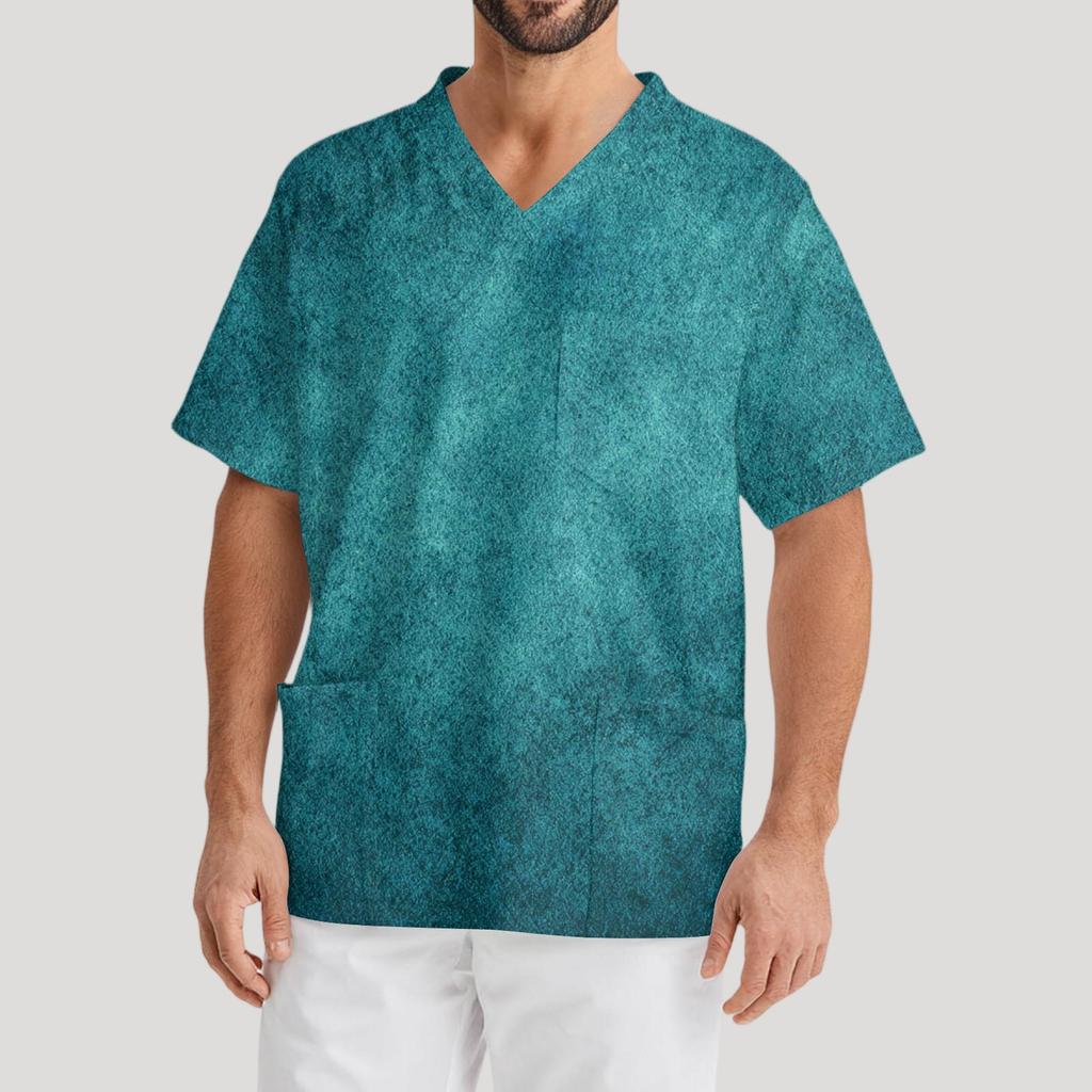 Мужская рабочая блузка с короткими рукавами и v-образным вырезом с принтом, топ с нагрудным карманом