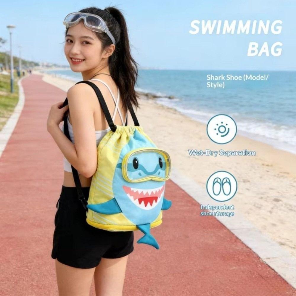 Portable Shark Drawstring Swimming Bag Oxford Cloth Beach Backpack Cute Wet Dry Bag Men Women
