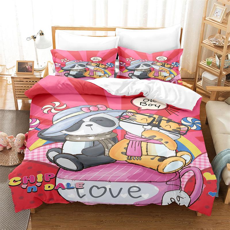 Pink Romantic Theme Duvet Cover Set King Queen Size Kawaii Cute Cartoon Yellow Crown Pink For Girls Women Polyester Bedding Set