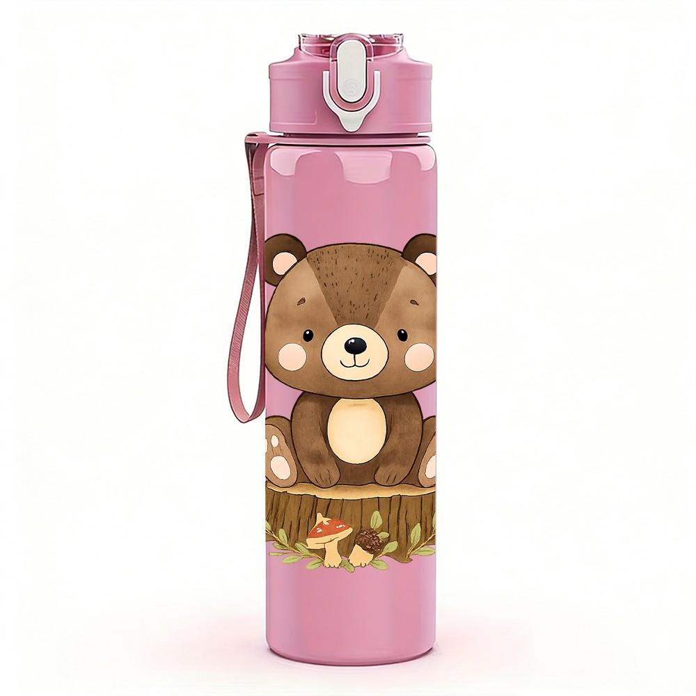 1PC Forest Brown Bear 750ml Color Plastic Sports Water Bottle Leakproof Flip Straw Lid Suitable for Sports Office Home Use
