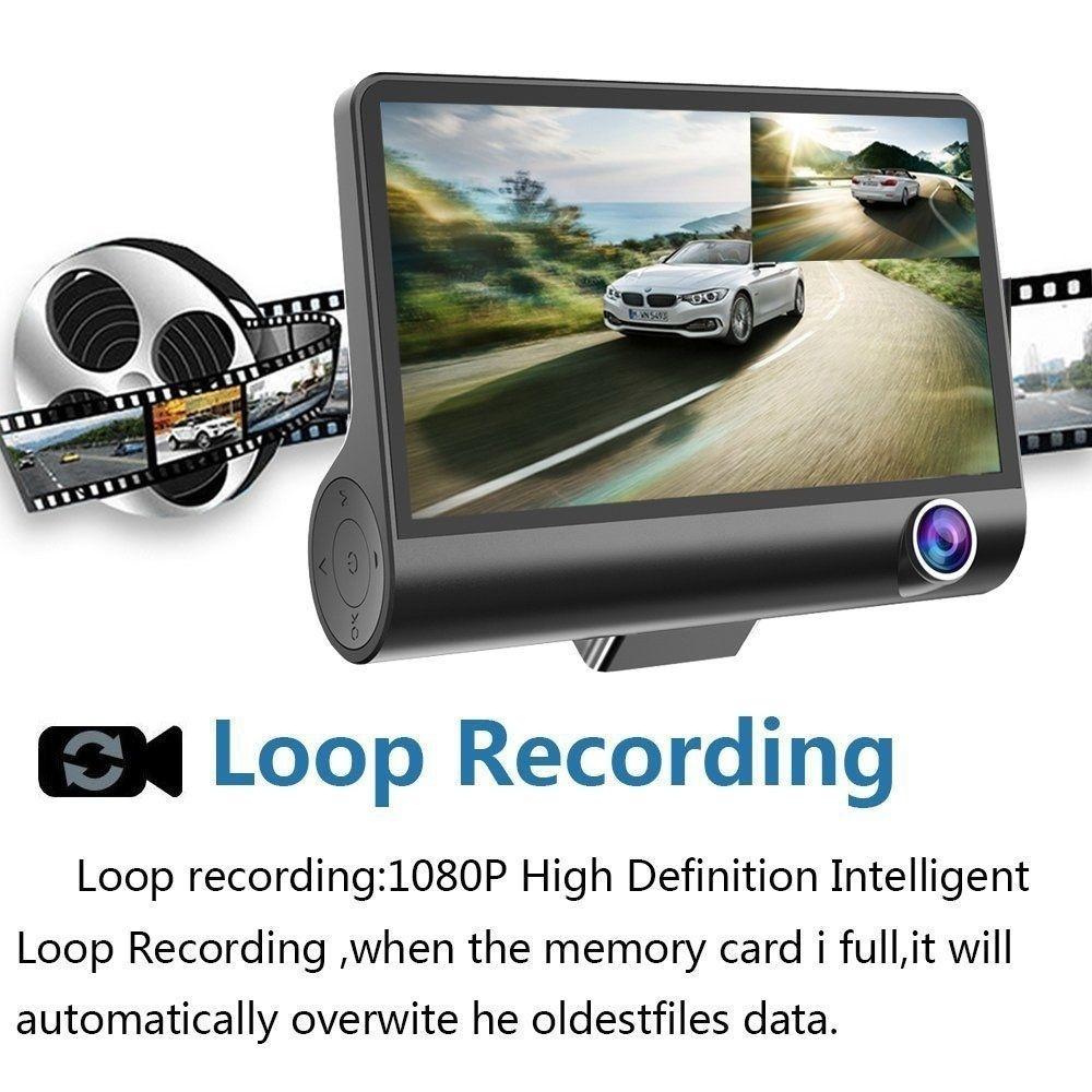 Camecho 3 в 1 4-дюймовый автомобильный видеорегистратор 170 градусов 1080P HD видеорегистратор с двумя объективами и камерой заднего вида Автомобильный видеорегистратор спереди и сзади внутри