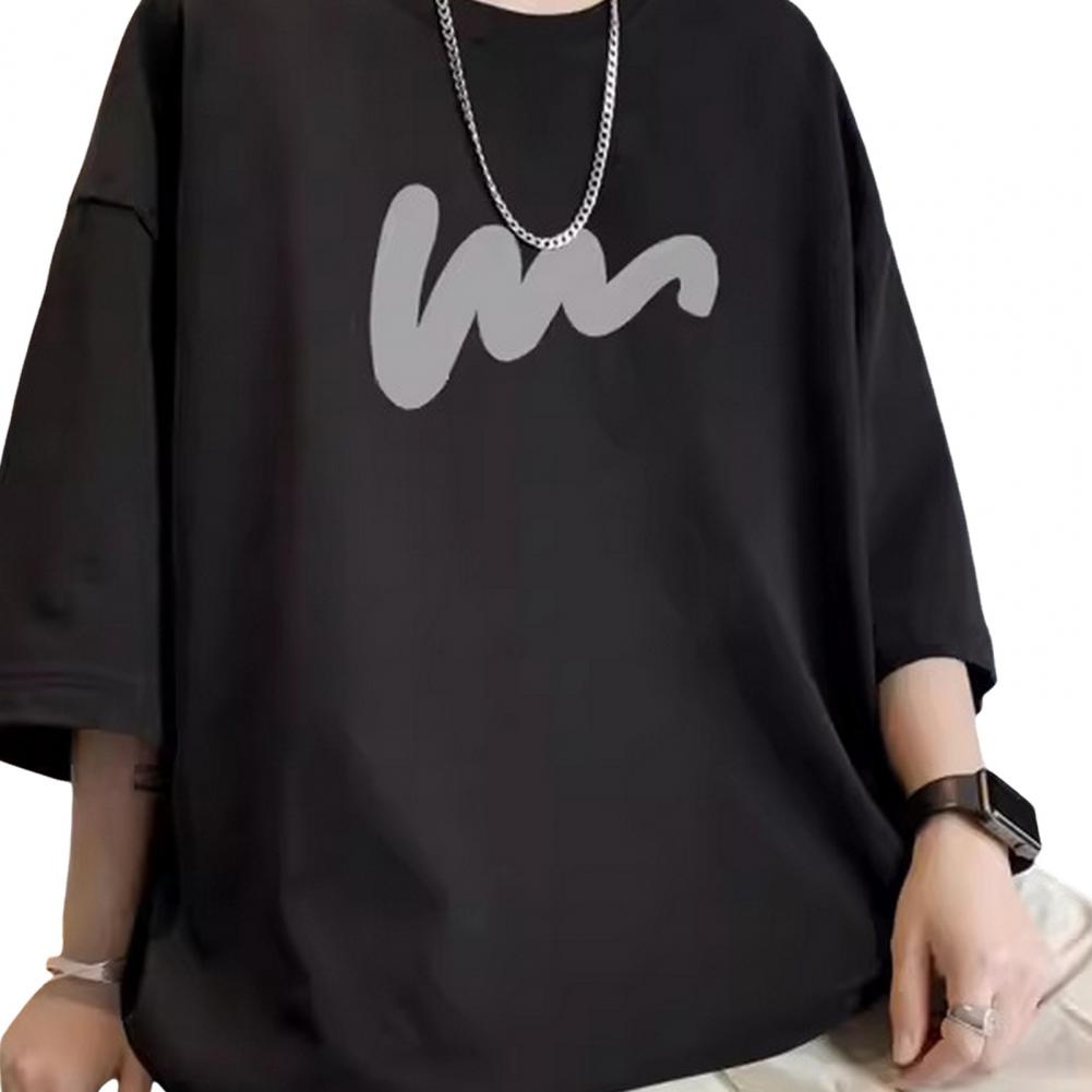 Летняя мужская футболка со средними рукавами и круглым вырезом, свободный крой, размер плюс, однотонный, с принтом, средней длины, повседневный пуловер, повседневная домашняя одежда, спорт