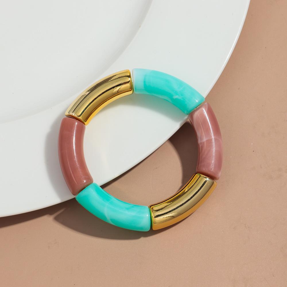 New Colorful Big Bamboo Tube Beads Acrylic Bracelets Bangle for Women Men Boho Stretch Curved Resin Bracelet Stack Jewelry Gifts