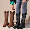 Ethnic Western Women's Boots New Embroidered Knight Boots Medium Tube Martin Boots Retro V-port Large Size Chelsea Boots
