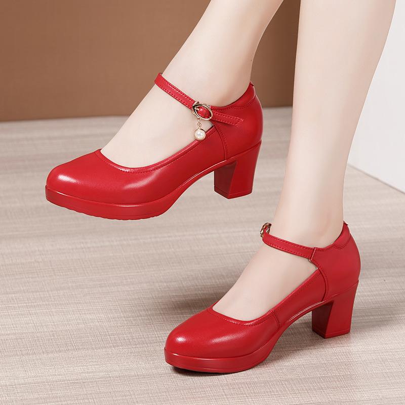 Мода Размер 32-43 Натуральная кожа Толстая подошва Туфли на платформе Женская свадебная обувь Белый 2024 Блочный высокий каблук Обувь для офиса Модель