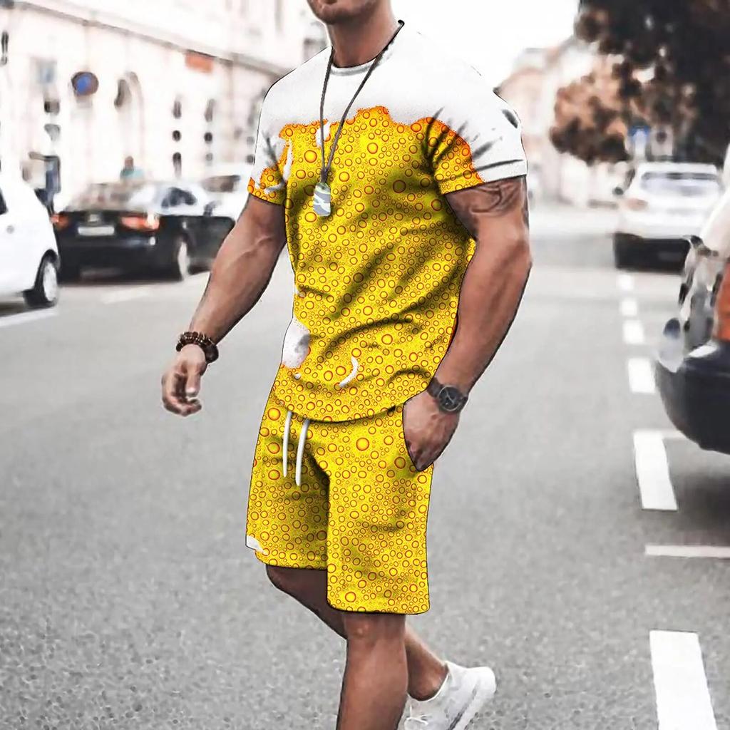 Летние модные мужские комплекты из 2 предметов, спортивные костюмы, повседневные футболки с короткими рукавами и 3D принтом + шорты, брюки, костюмы, мужская одежда, наряд
