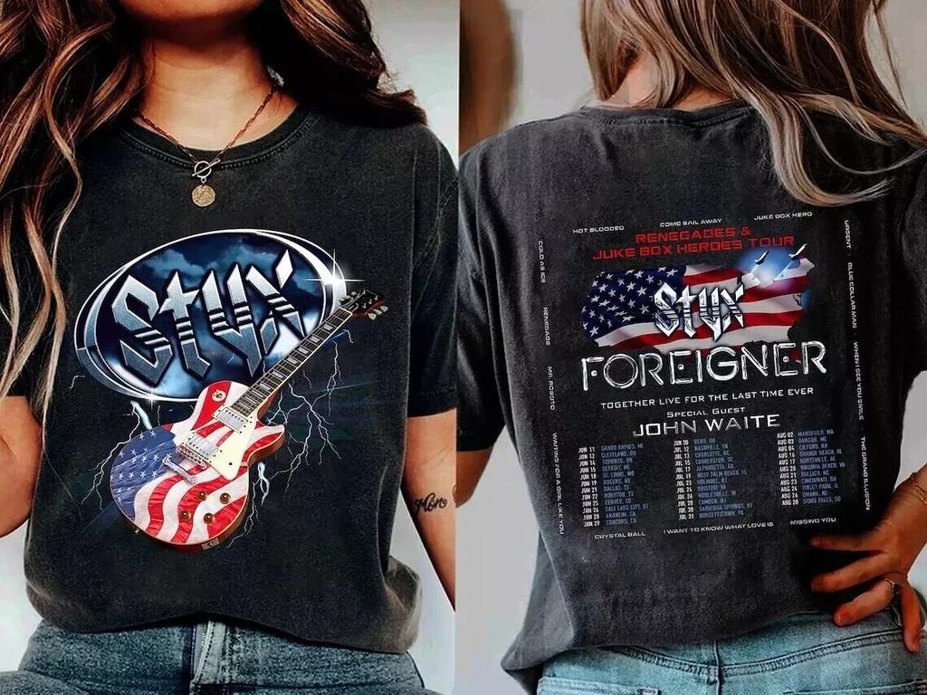 Styx Foreigner And Tour 2024 Summer Fan Band Gift T-Shirt Concert Fans S-3XL