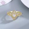 Luxury Classic Sparkling Horse Eye Zircon Engagement Wedding Ring for Women 18K Gold Plated Jewelry Gift