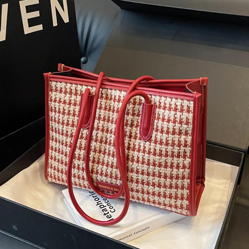 Красная сумка, свадебная сумка для женщин, высококачественная большая сумка на плечо с узором «гусиные лапки», свадебная сумка для невесты