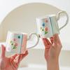 Ceramic Flower Mug Household High Pretty Women Holding Cup Breakfast Cup Girls Heart Milk Cup Water Cup Underglaze Color