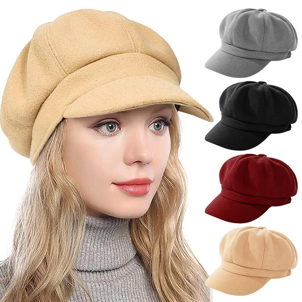 Новые осенние зимние шапки для женщин, однотонные, восьмиугольные, женская зимняя шерстяная шапка-берет A9U8