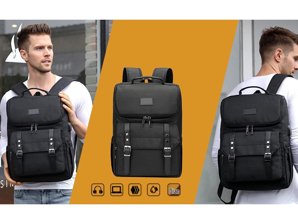 Korean Style Men's Oxford Cloth Backpack with USB - Retro Cross-Border Student and Travel Bag