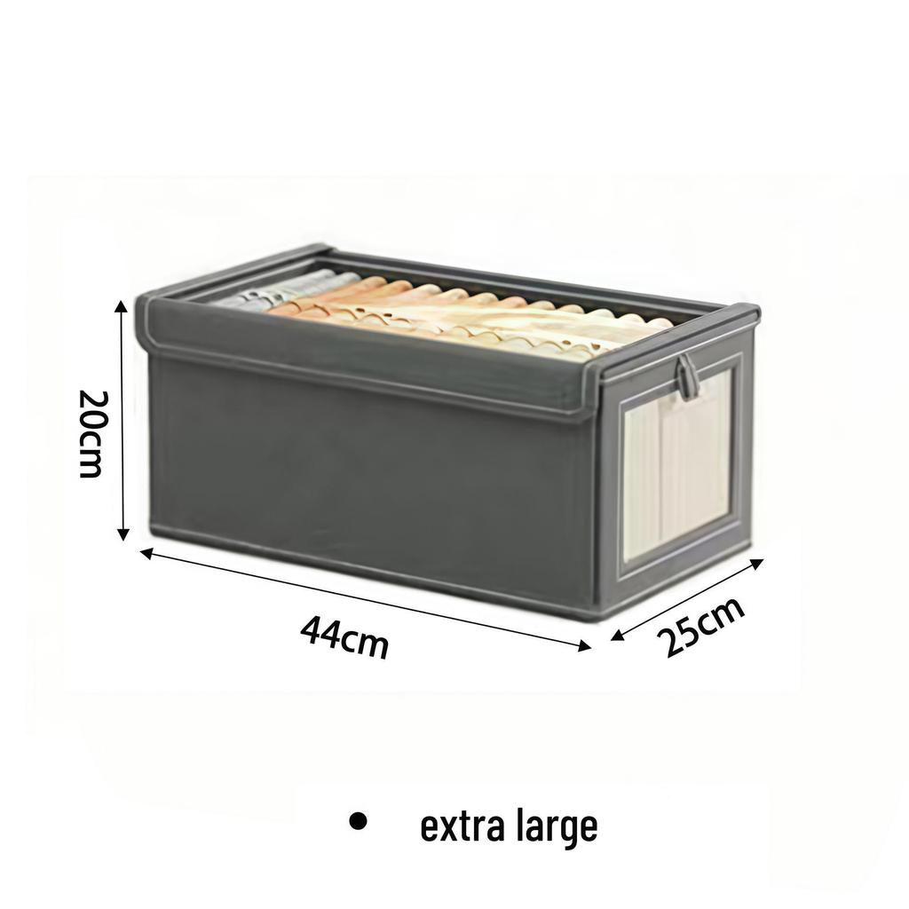 Хлопково-льняной органайзер-короб для гардероба с прозрачной сеткой