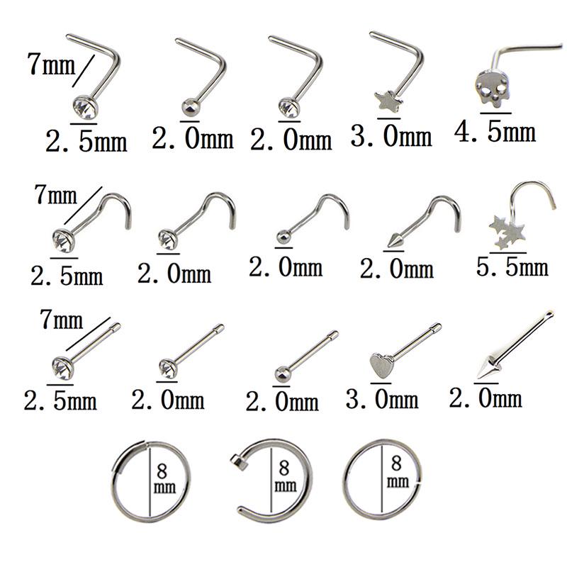 Пирсинг для носа 21 шт. Нержавеющая сталь