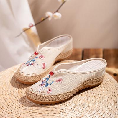 Модные женские туфли-мюли, женские туфли на платформе, удобные, шикарные, с винтажной вышивкой, элегантные, летние, новые, 2024 года, туфли на танкетке