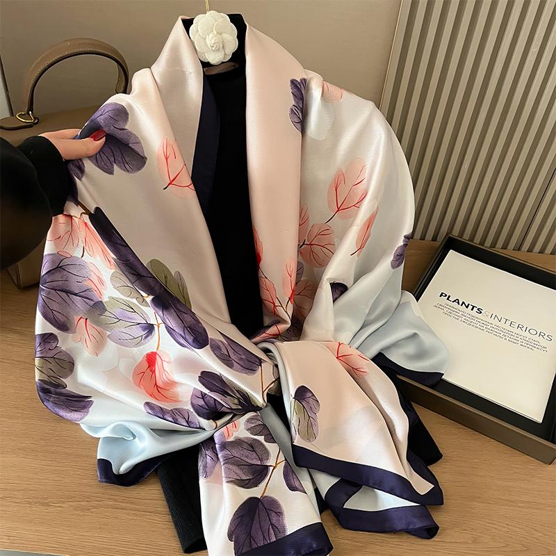 Design Satin Silk Shawl Hijab Scarf Women Fashion Summer Sunscreen Beach Stole Wraps Bufanda Female Headkerchief Echarpe New