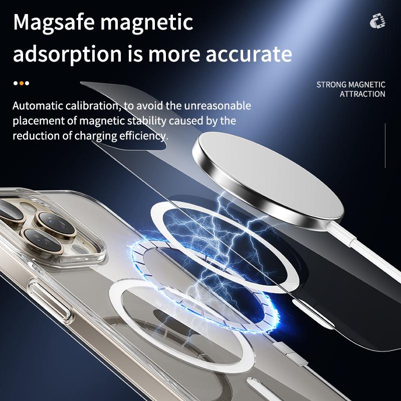 Прозрачный закаленный стеклянный чехол Magsafe для беспроводной зарядки iPhone 15 14 Pro Max 15 14 Plus, не желтеющий жесткий чехол-бампер из ПК