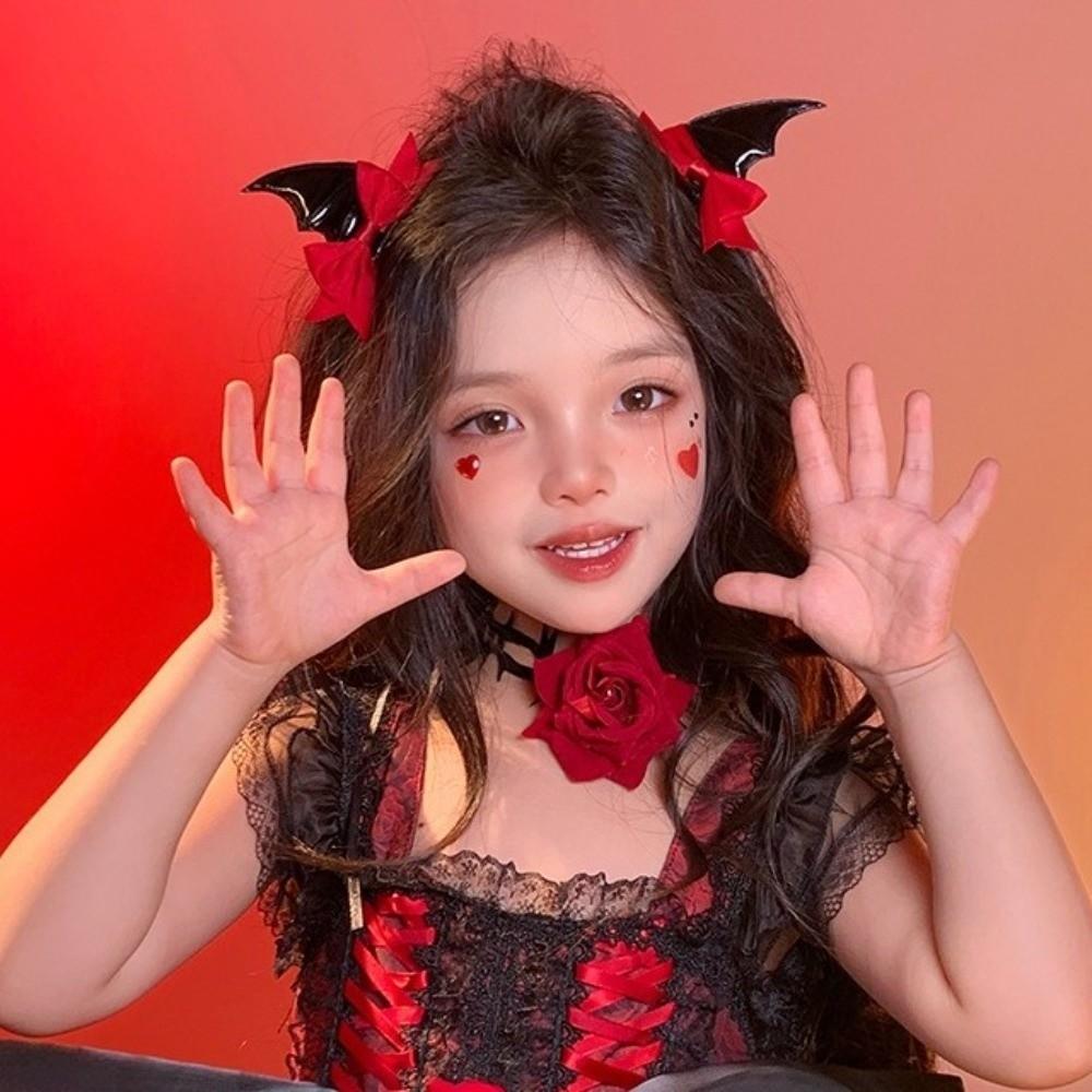 2 Pcs Y2K Bat Wings Hair Clips Bow Devil Horn Hair Clips Fashion Bat Duckbill Clips Cosplay